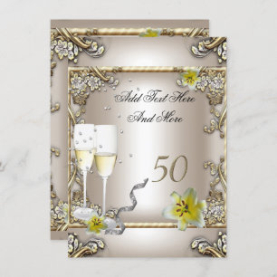 Anniversary Wedding Cream Gold Lily Silver Invitation