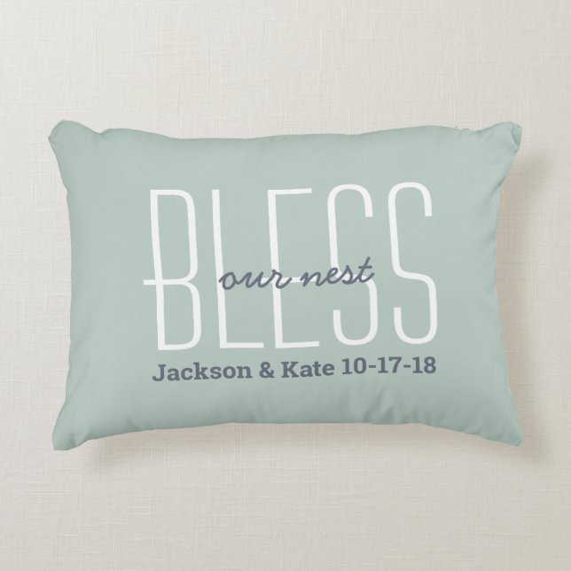 Anniversary Wedding Date Bless Our Nest Custom Accent Pillow (Front)