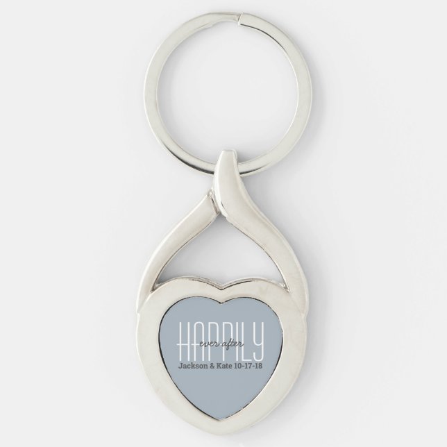 Anniversary Wedding Date Happily Ever After Custom Keychain (Front)