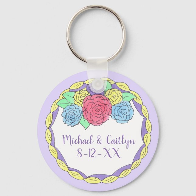 Anniversary Wedding Favour Cake w/ Roses Keychain (Front)