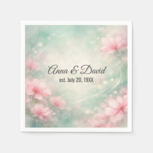 Anniversary Wedding Flowers On Mint Green  Napkin