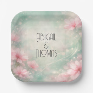 Anniversary Wedding Flowers On Mint Green  Paper Plate