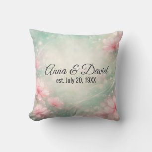 Anniversary Wedding Flowers On Mint Green  Throw Pillow