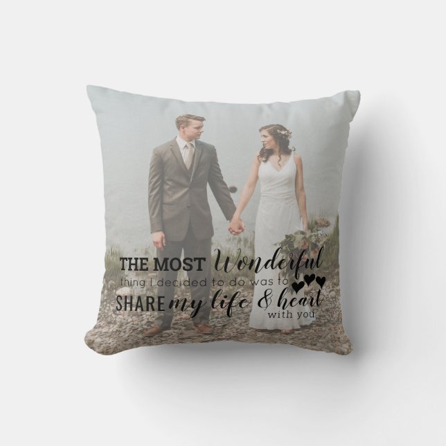 Anniversary Wedding Photo Share My Life Heart Throw Pillow (Front)