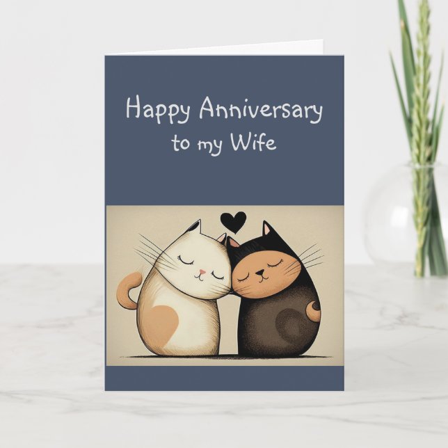  Anniversary Wife Cuddling Cats Animals  Card (Front)