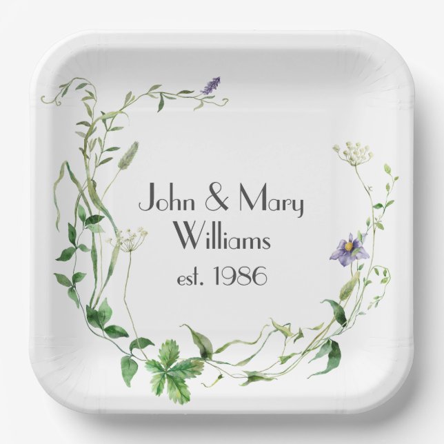 Anniversary Wildflower Wreath Paper Plate (Front)