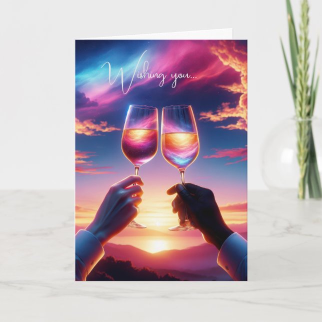 Anniversary Wine Toast At Sunset Card (Front)