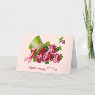 Anniversary wishes, Top hat and flowers Card