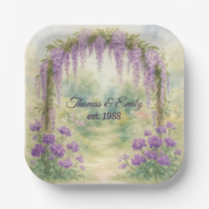 Anniversary Wisteria Archway In a Summer Garden Paper Plate