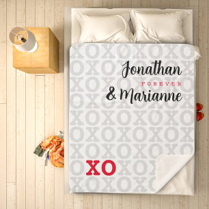 Anniversary XO Love You Red Grey Black Minimal Sherpa Blanket