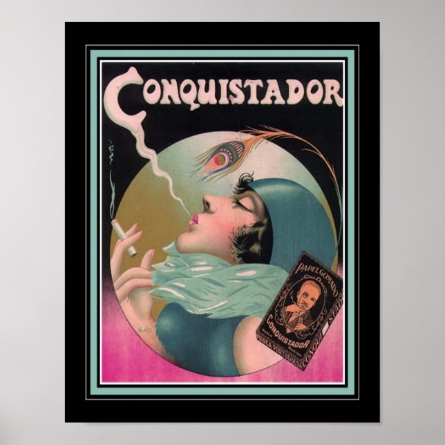 Annonce de cigarettes Art Déco Conquistador des an (Devant)