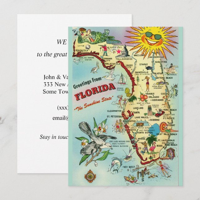 Annonce de déménagement avec carte ancienne de Flo (Devant / Derrière)