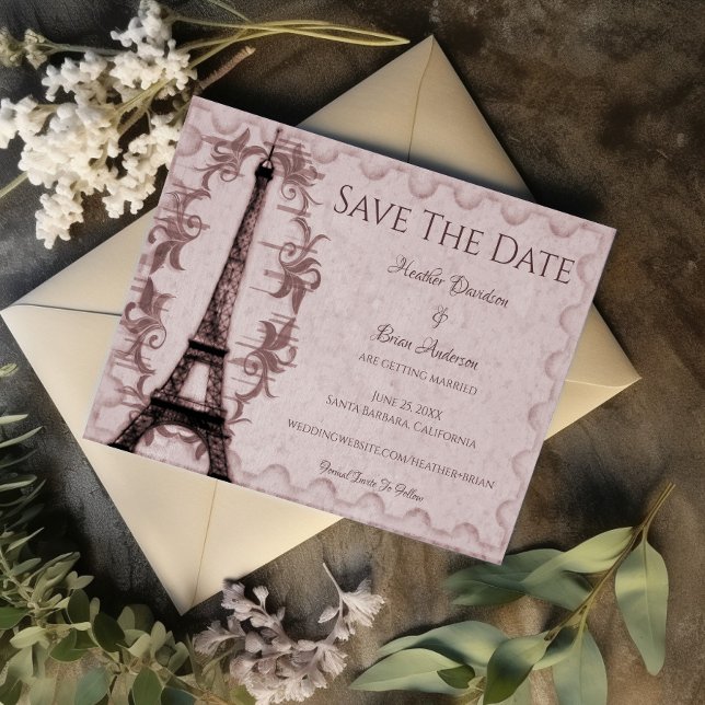 Annonce de Faire-Part Rose Tour Eiffel de sauvegar (Pink Eiffel Tower Save the Date)