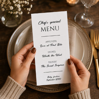 Annonce de grossesse sur un menu de restaurant