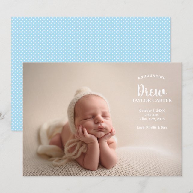 Annonce de notre Faire-part de naissance photo béb (Devant / Derrière)