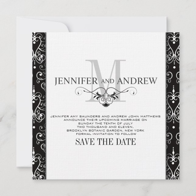 Annonce de Save the Date avec lustre à monogramme (Devant)