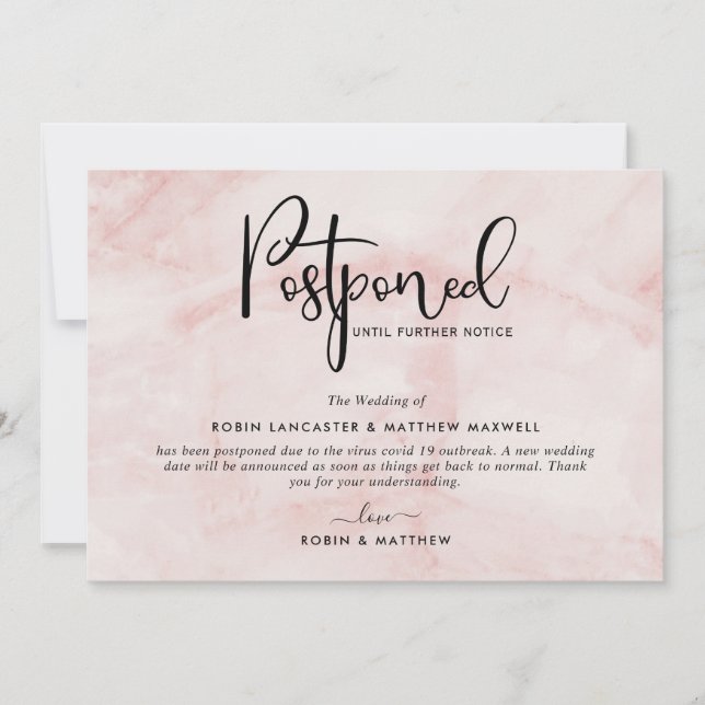 Annonce d'événement reporté, Carte Blush Marble (Devant)