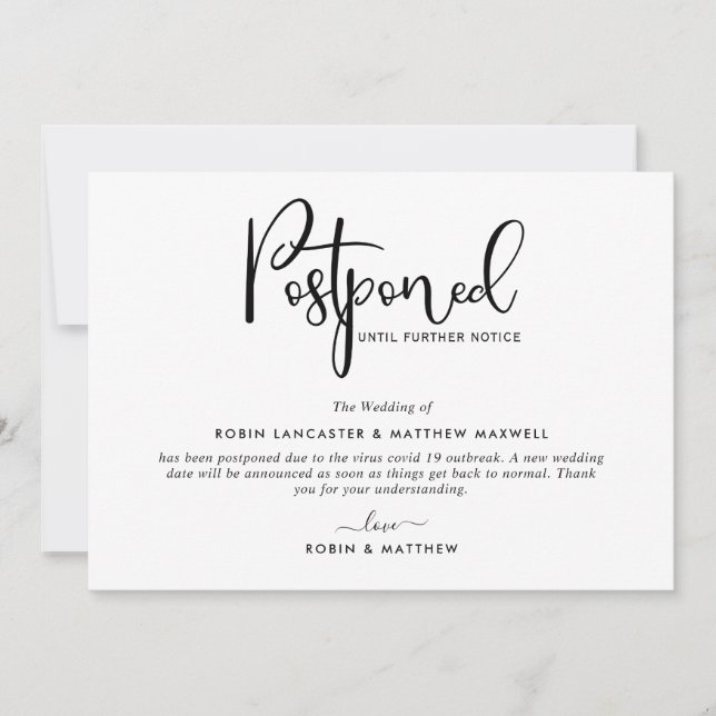 Annonce d'événement reporté, carte moderne (Devant)