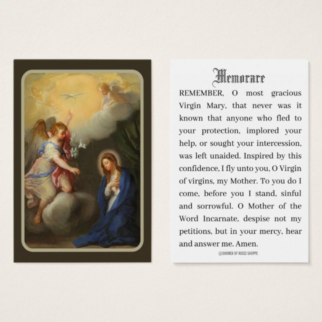 Annonciation catholique de la prière Mary Memorare (Devant & derrière)