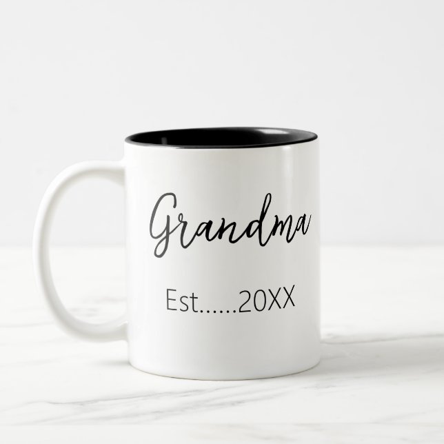 Announcement Grandma Established Personalize Two-Tone Coffee Mug (Left)