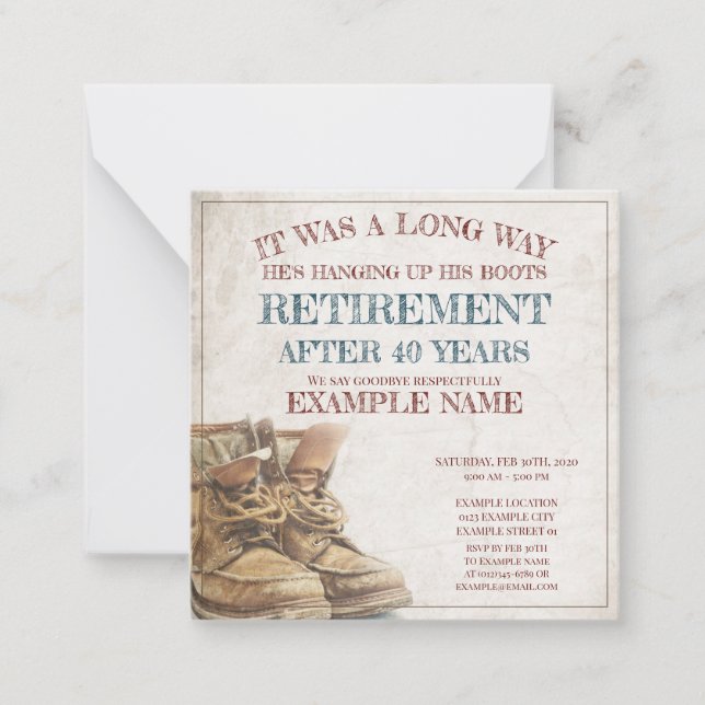 Announcement of retirement with old boots (Front)