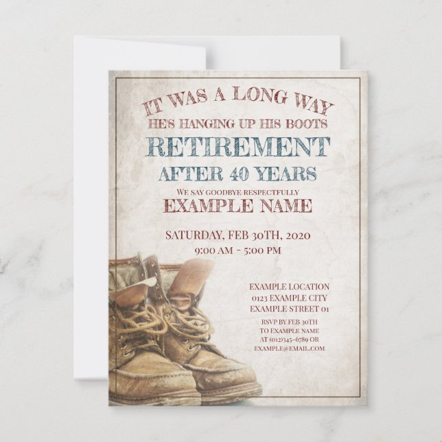 Announcement of retirement with old boots (Front)