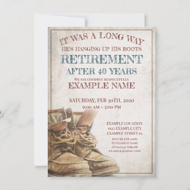 Announcement of retirement with old boots (Front)