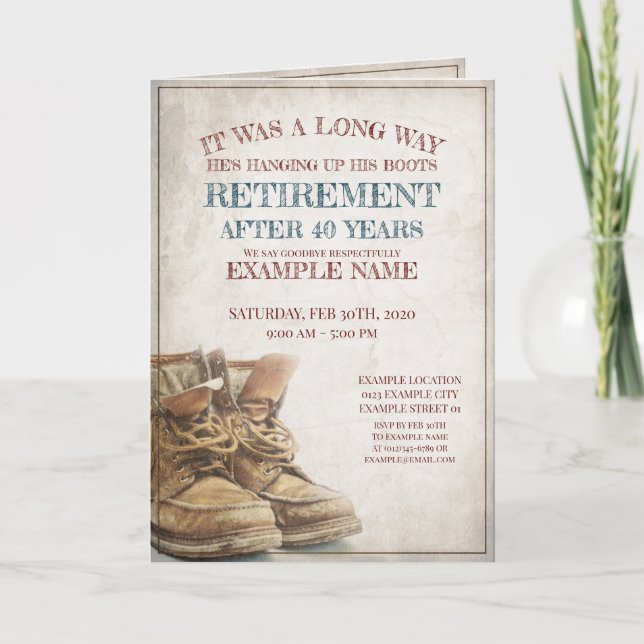 Announcement of retirement with old boots (Front)