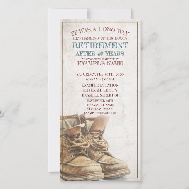 Announcement of retirement with old boots (Front)