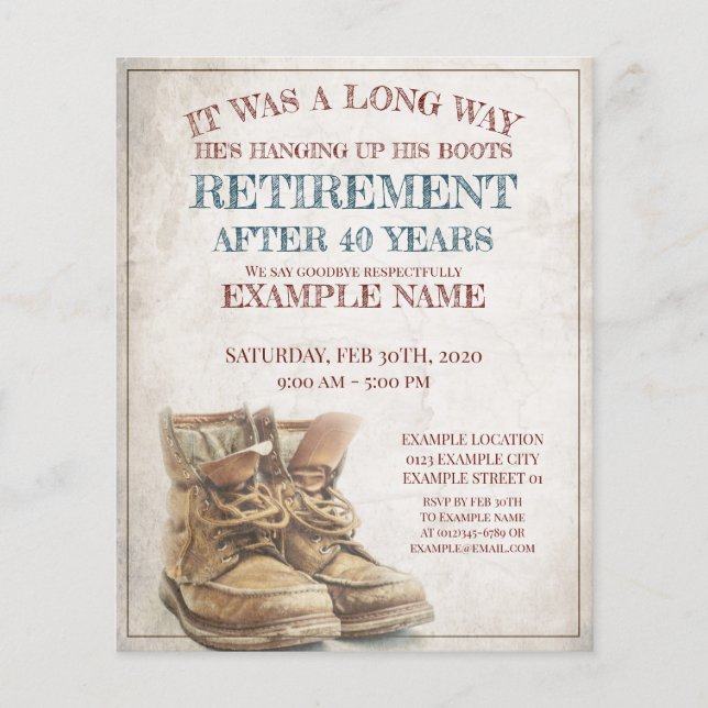 Announcement of retirement with old boots (Front)