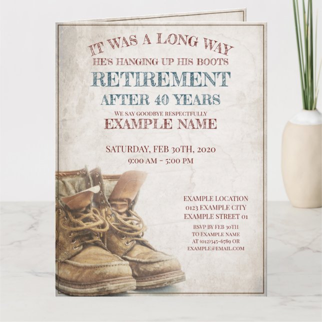Announcement of retirement with old boots (Front)