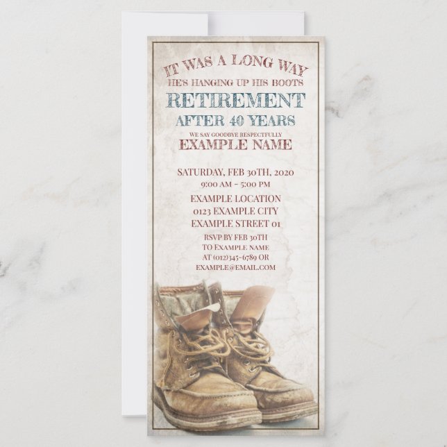 Announcement of retirement with old boots (Front)