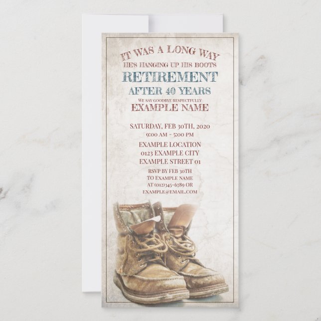 Announcement of retirement with old boots (Front)