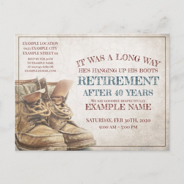 Announcement of retirement with old boots (Front)