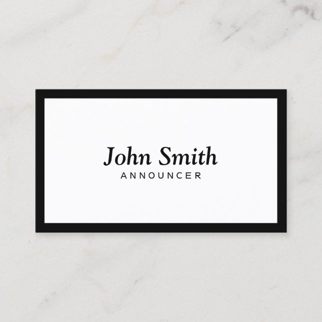 Announcer Minimalist Black Framed  Business Card (Front)