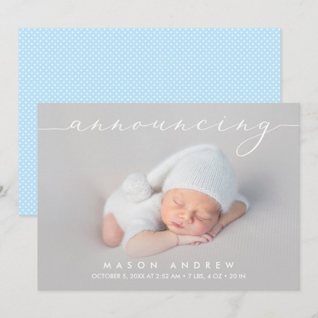 Announcing Baby Boy Photo Birth Announcements (Front/Back)