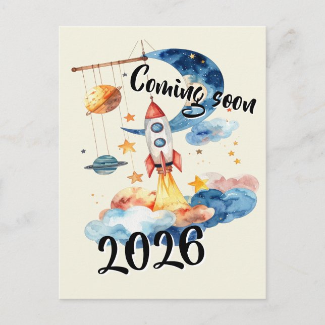 Announcing pregnancy 2026 Rocket Space  Postcard (Front)