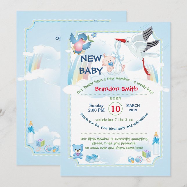 announsment for new baby,  it is a boy invitation (Front/Back)