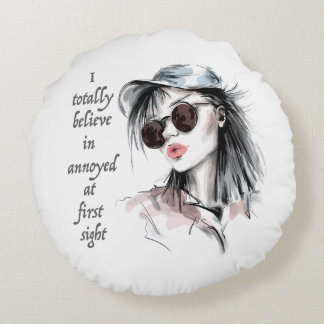 Annoyed at first sight round pillow