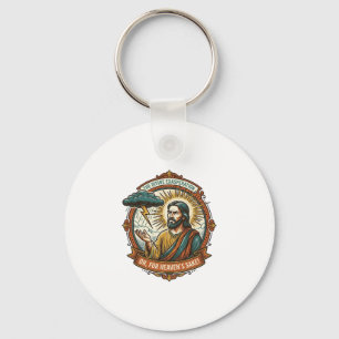 Annoyed Jesus Dark Rain Cloud Lightning Weather Hu Keychain
