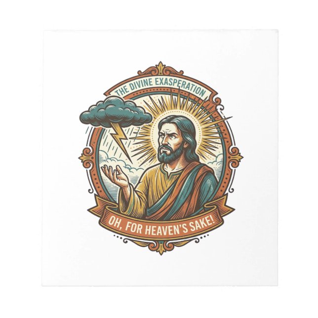 Annoyed Jesus Dark Rain Cloud Lightning Weather Hu Notepad (Front)