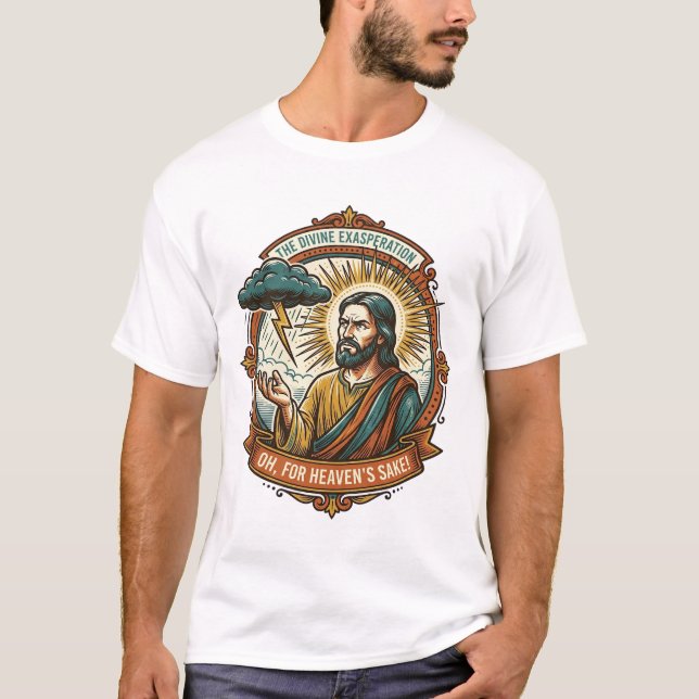 Annoyed Jesus Dark Rain Cloud Lightning Weather Hu T-Shirt (Front)