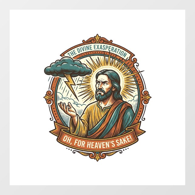 Annoyed Jesus Dark Rain Cloud Lightning Weather Hu Window Cling (Sheet)