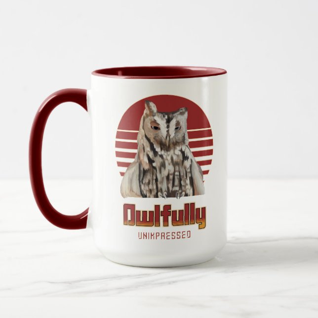 Annoyed Owl - Owlfully Unimpressed Pun Mug (Left)