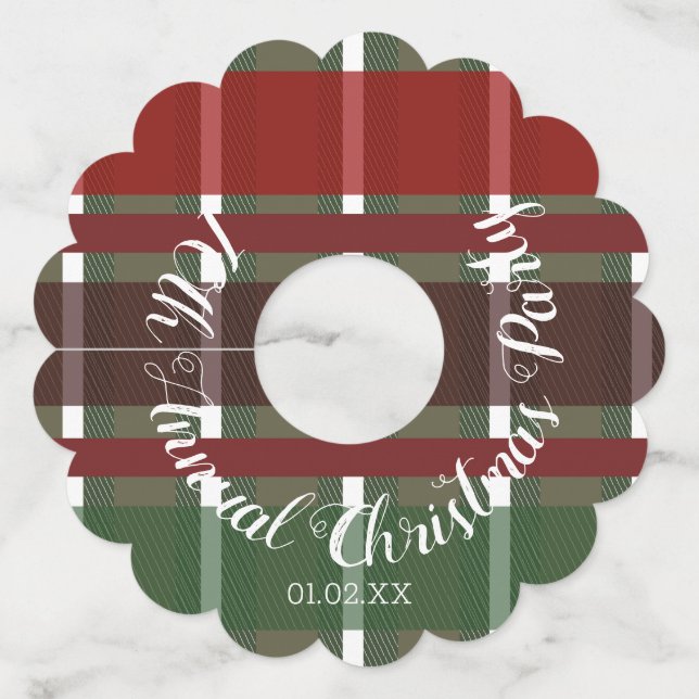 Annual Christmas Party Plaid Wine Glass Tag (Front)