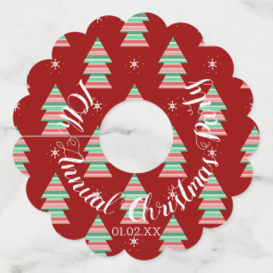 Annual Christmas Party Trees Stripes Wine Glass Tag