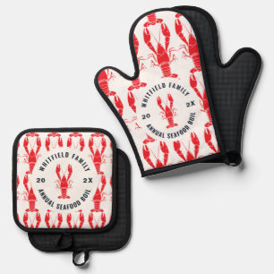 Annual Family Seafood Boil Crawfish Cookout Custom Oven Mitt & Pot Holder Set