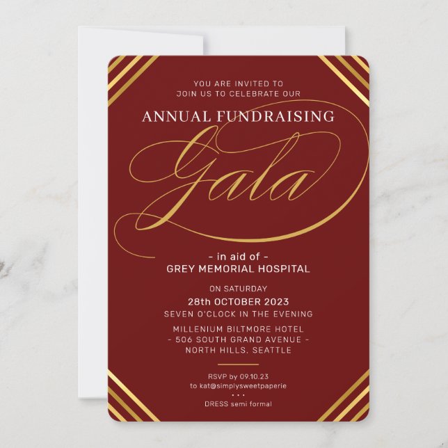 ANNUAL GALA modern elegant event red maroon gold Invitation (Front)