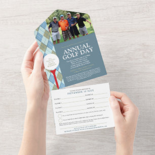 Annual golf day blue plaid custom photo and RSVP All In One Invitation