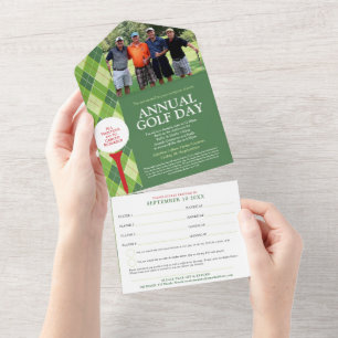 Annual golf day green plaid custom photo team RSVP All In One Invitation